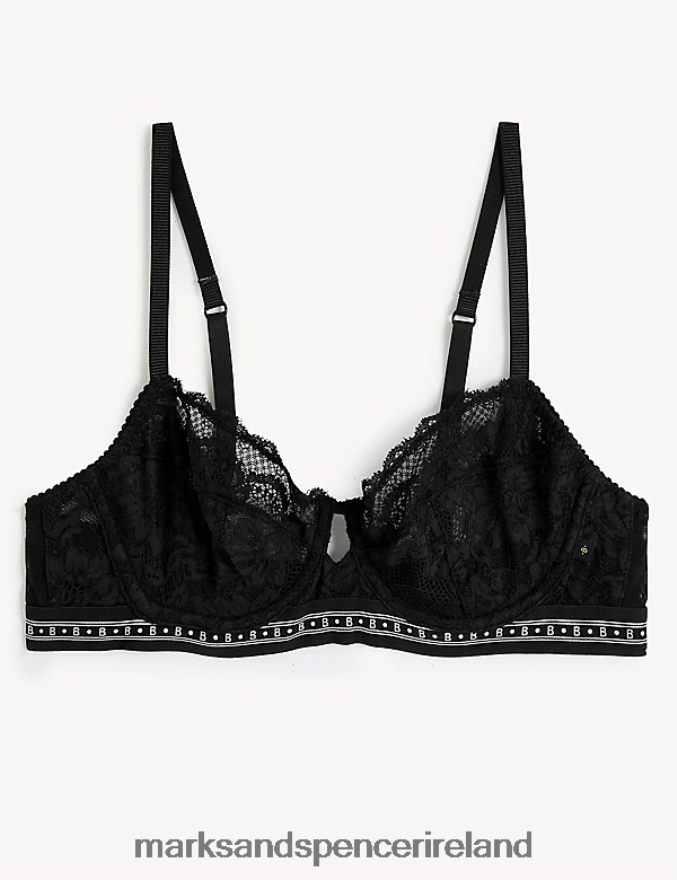 Marks & Spencer Unisex Meia Lace Wired Balcony Bra Black Clothing 2VJ8DF4891