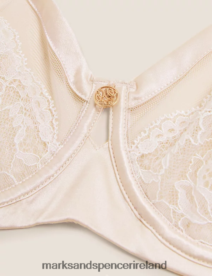 Marks & Spencer Unisex Silk & Lace Minimiser Bra Pale Opaline Clothing 2VJ8DF4544