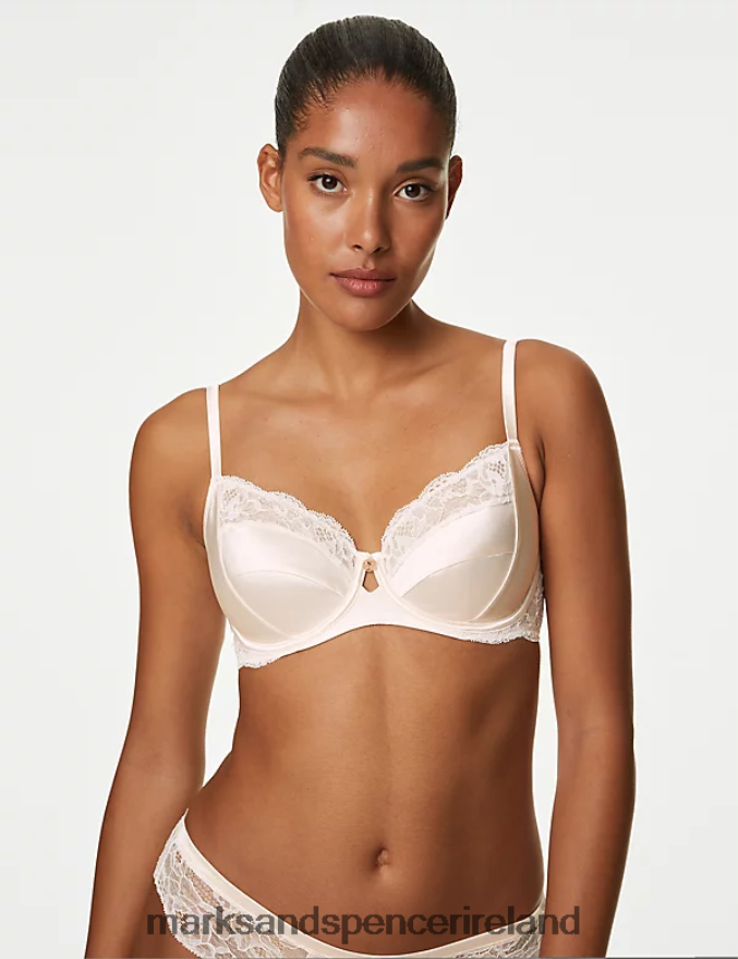 Marks & Spencer Unisex Silk & Lace Wired Balcony Bra Pale Opaline Clothing 2VJ8DF3802