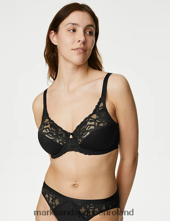 Marks & Spencer Unisex Wild Blooms Wired Full Cup Bra Black Clothing 2VJ8DF4510