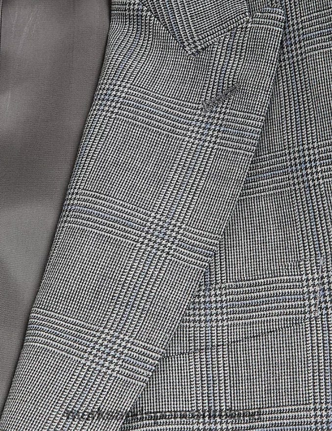 Marks & Spencer Unisex Regular Fit Pure Wool Check Suit Jacket Grey Mix Clothing 2VJ8DF5049