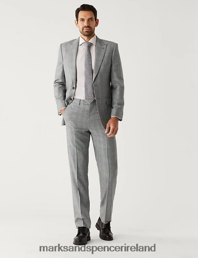Marks & Spencer Unisex Regular Fit Pure Wool Check Suit Jacket Grey Mix Clothing 2VJ8DF6634