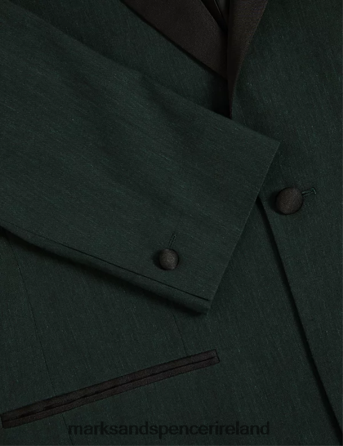 Marks & Spencer Unisex Tailored Fit Italian Linen Miracle Tuxedo Jacket Dark Green Clothing 2VJ8DF5417