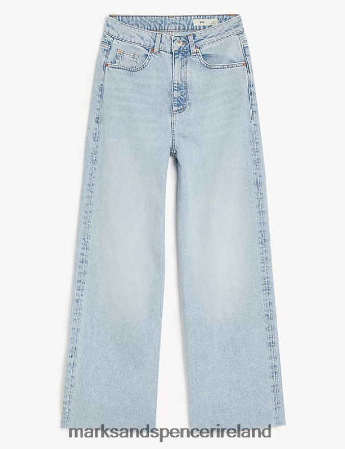 Marks & Spencer Unisex High Waisted Wide Leg Ankle Grazer Jeans Light Indigo Clothing 2VJ8DF2859