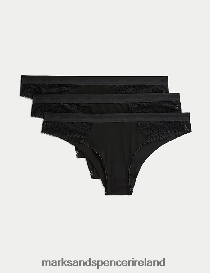 Marks & Spencer Unisex 3pk Cotton Brazilian Knickers Black Clothing 2VJ8DF4279