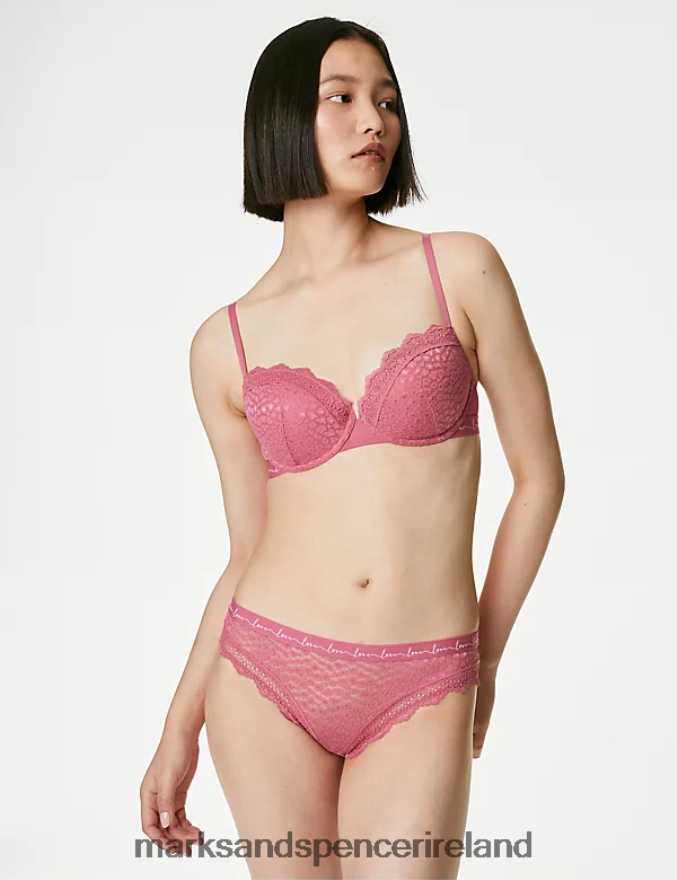 Marks & Spencer Unisex 3pk Lace & Mesh Bikini Knickers Raspberry Mix Clothing 2VJ8DF4346