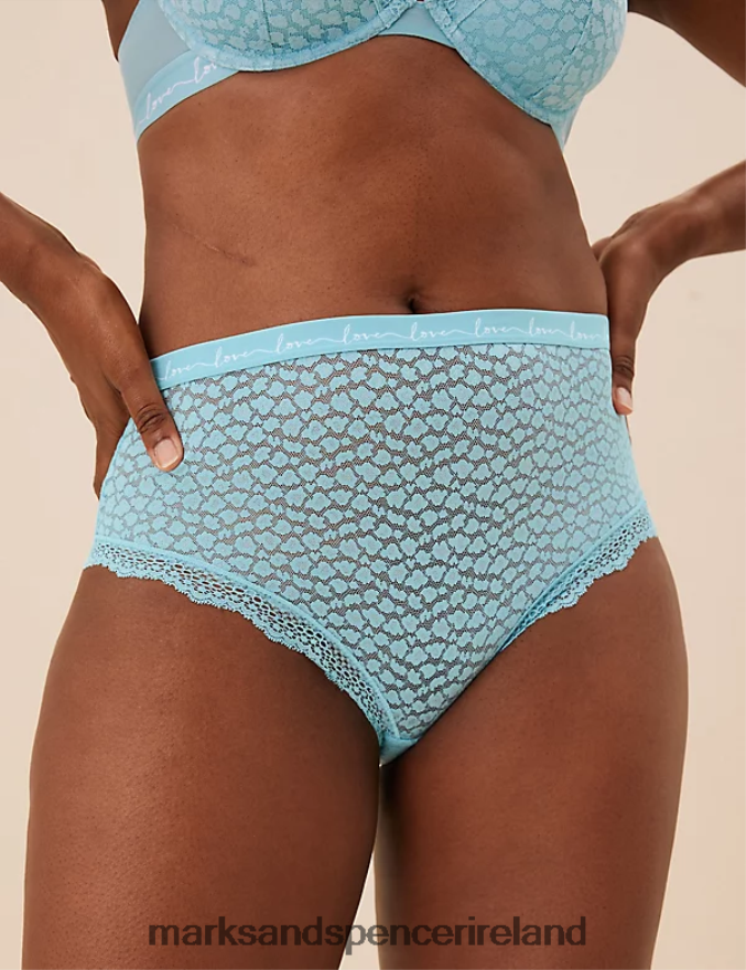 Marks & Spencer Unisex 3pk Lace & Mesh High Waisted Brazilian Knickers Turquoise Mix Clothing 2VJ8DF4298