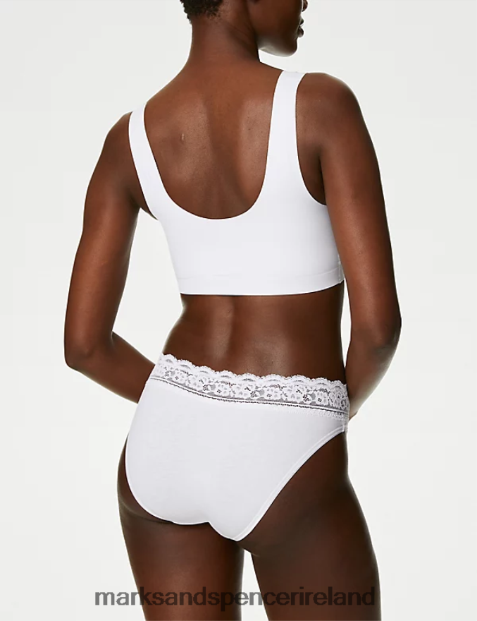 Marks & Spencer Unisex 5pk Cotton Lycra & Lace Knickers White Clothing 2VJ8DF3766