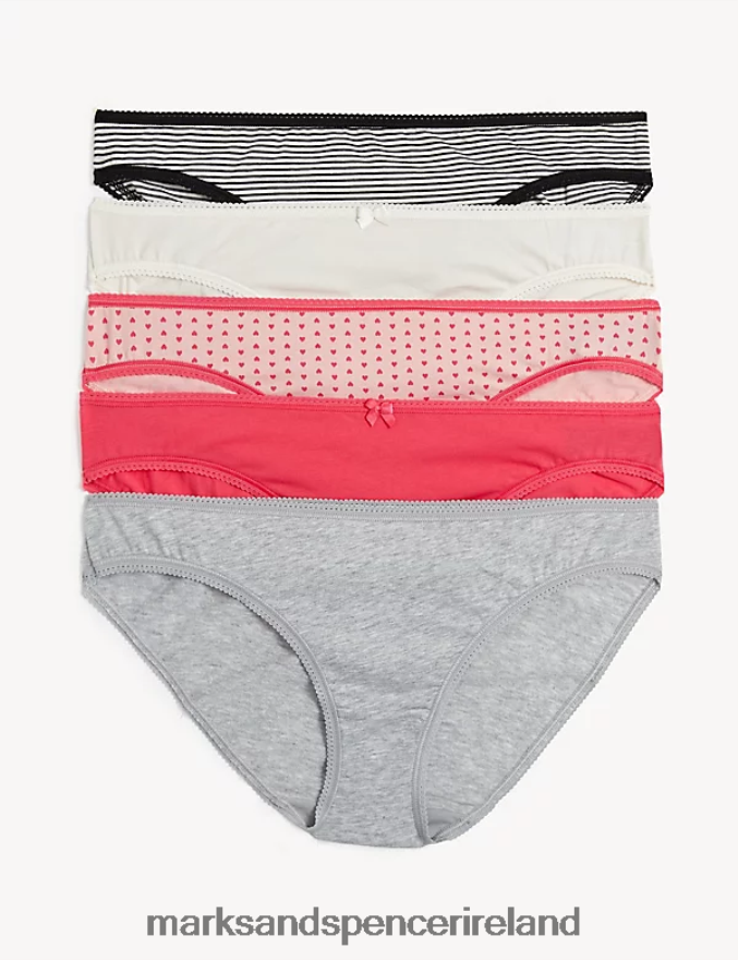 Marks & Spencer Unisex 5pk Cotton Lycra Low Rise Bikini Knickers Grey Mix Clothing 2VJ8DF4518