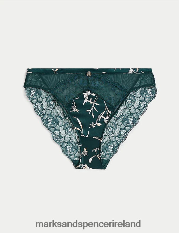 Marks & Spencer Unisex Cassia Silk & Lace High Leg Knickers Green Mix Clothing 2VJ8DF3819