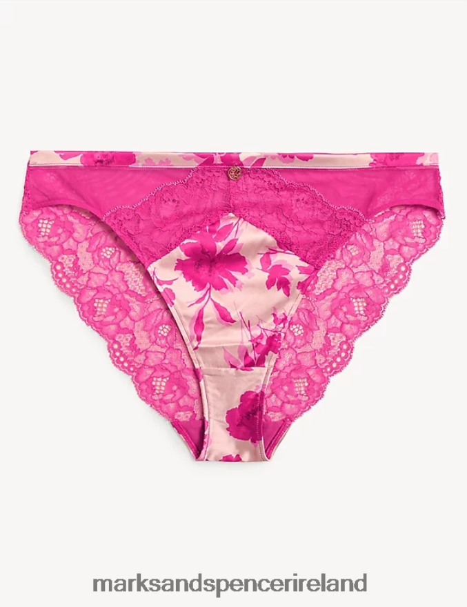 Marks & Spencer Unisex Laylani Silk & Lace High Leg Knickers Pink Mix Clothing 2VJ8DF4554