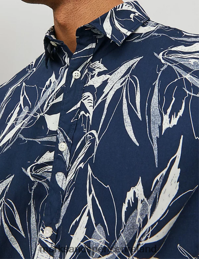 Marks & Spencer Unisex Pure Cotton Leaf Print Oxford Shirt Navy Clothing 2VJ8DF6748