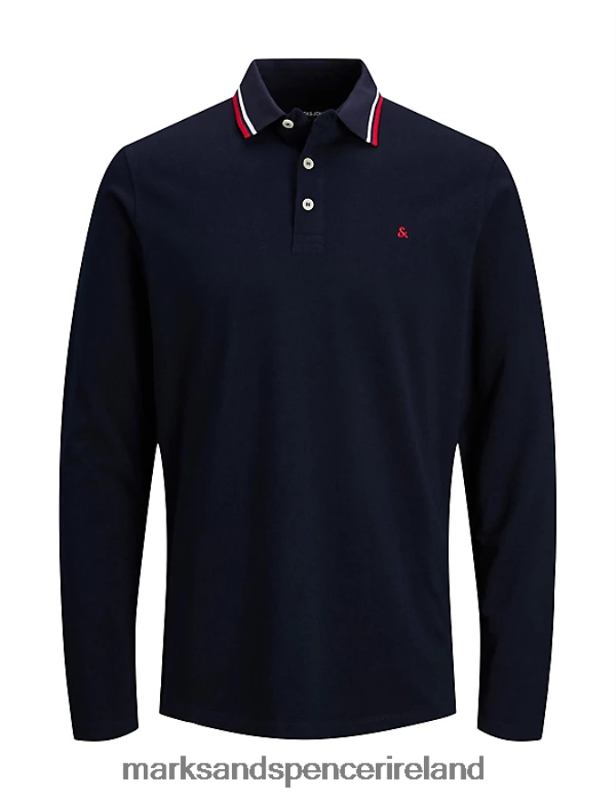 Marks & Spencer Unisex Pure Cotton Long Sleeve Polo Shirt Navy Mix Clothing 2VJ8DF7035