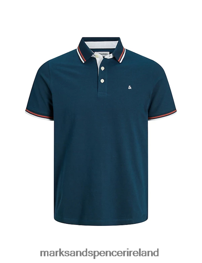 Marks & Spencer Unisex Slim Fit Pure Cotton Tipped Polo Shirt Dark Blue Clothing 2VJ8DF5235