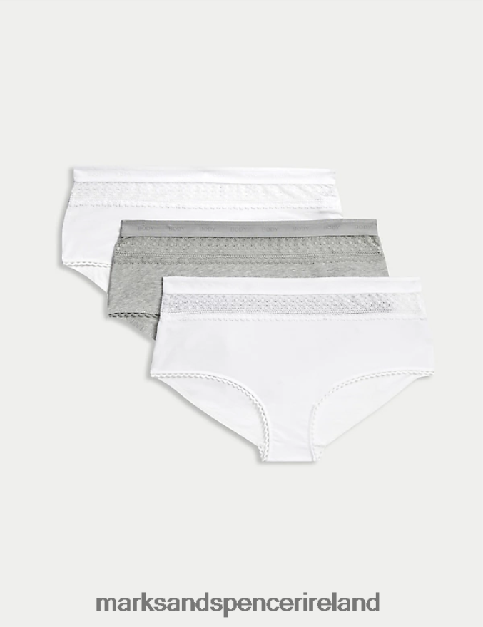 Marks & Spencer Unisex 3pk Cotton Rich High Rise Shorts White Mix Clothing 2VJ8DF4103