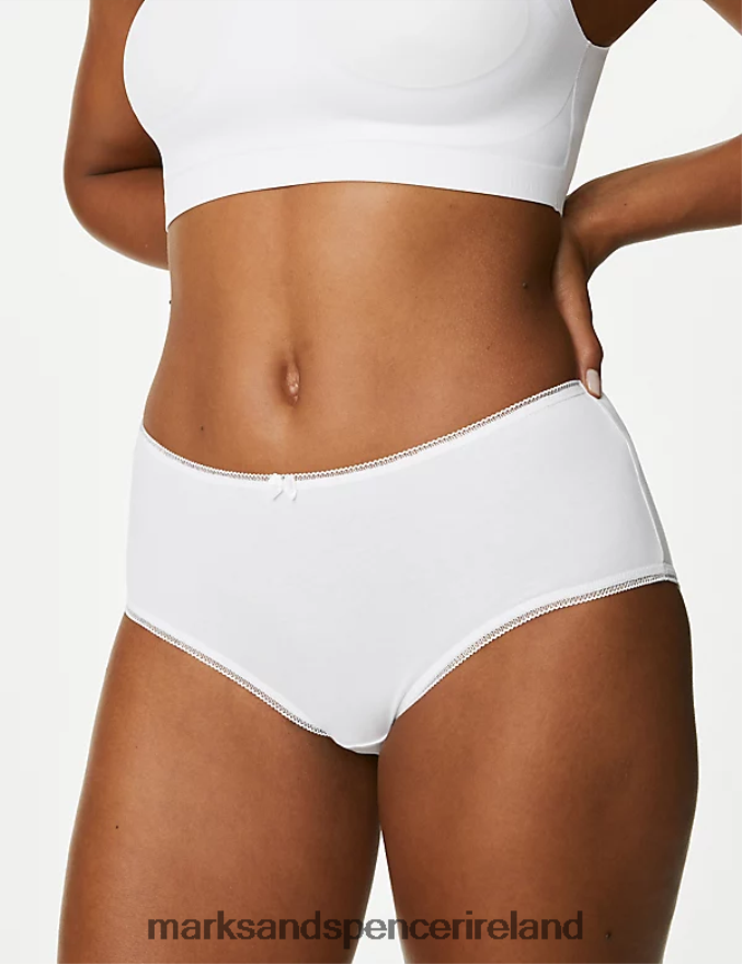 Marks & Spencer Unisex 5pk Cotton Lycra High Rise Shorts White Clothing 2VJ8DF3968