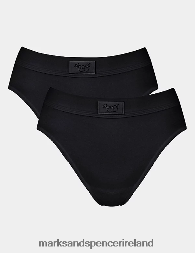 Marks & Spencer Unisex 2pk Double Comfort Cotton Rich Full Briefs Black Lingerie 2VJ8DF4061