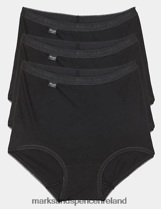 Marks & Spencer Unisex 3pk High Waisted Full Briefs Black Lingerie 2VJ8DF4323
