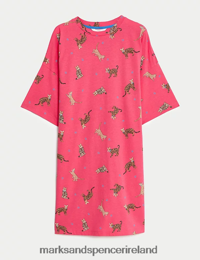 Marks & Spencer Unisex Cat Print Short Nightdress Pink Mix Lingerie 2VJ8DF3395