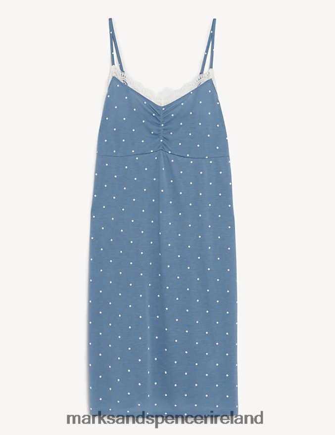Marks & Spencer Unisex Polka Dot Lace Trim Chemise Faded Blue Lingerie 2VJ8DF3611