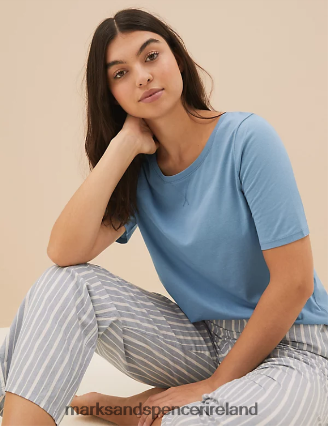 Marks & Spencer Unisex 2pk Cotton Modal Pyjama Tops Navy Mix Lingerie 2VJ8DF3667