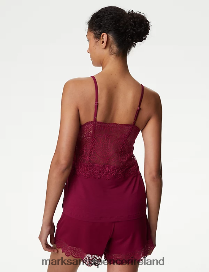 Marks & Spencer Unisex Body Soft Lace Detail Cami Top Dark Raspberry Lingerie 2VJ8DF3518