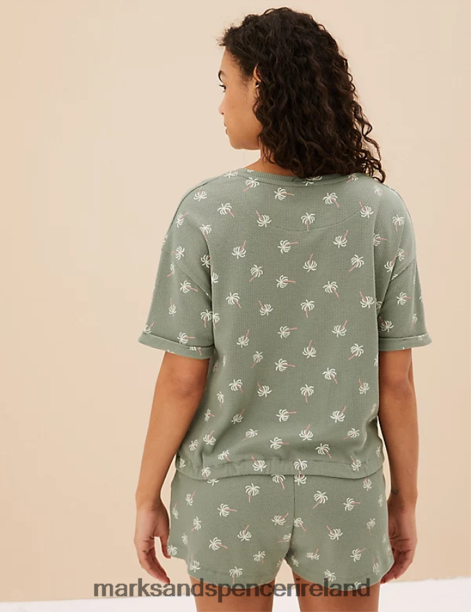 Marks & Spencer Unisex Cotton Blend Waffle Pyjama Top Dusty Green Lingerie 2VJ8DF3459