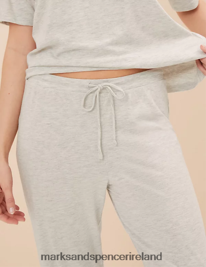 Marks & Spencer Unisex Cotton Modal Lace Pyjama Set Light Grey Lingerie 2VJ8DF3378