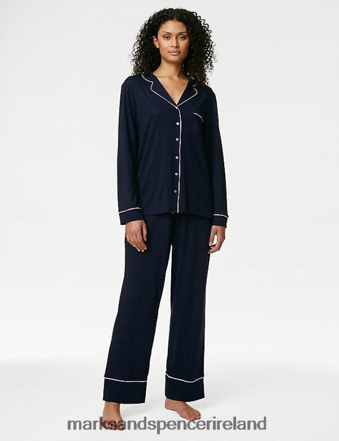 Marks & Spencer Unisex Cotton Modal Pyjama Set Navy Mix Lingerie 2VJ8DF3530