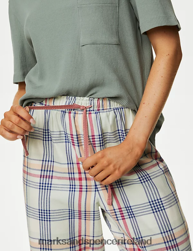 Marks & Spencer Unisex Cotton Rich Checked Pyjama Set Dusty Green Lingerie 2VJ8DF3331