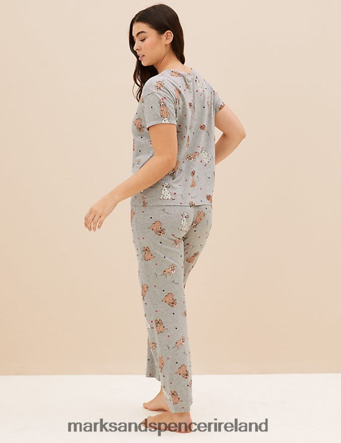 Marks & Spencer Unisex Cotton Rich Dog Print Pyjama Set Grey Mix Lingerie 2VJ8DF3547