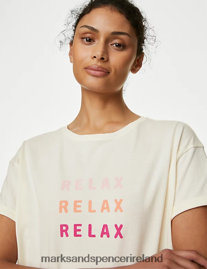Marks & Spencer Unisex Cotton Rich Relax Slogan Pyjama Set Ivory Mix Lingerie 2VJ8DF3334