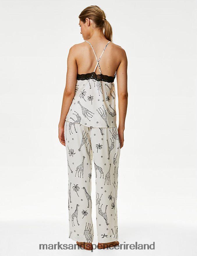 Marks & Spencer Unisex Dream Satin Giraffe Print Pyjama Set Ivory Mix Lingerie 2VJ8DF3420