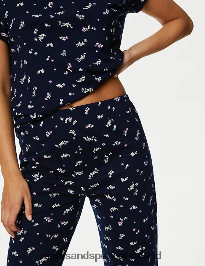 Marks & Spencer Unisex Pure Cotton Floral Pyjama Set Navy Mix Lingerie 2VJ8DF3385
