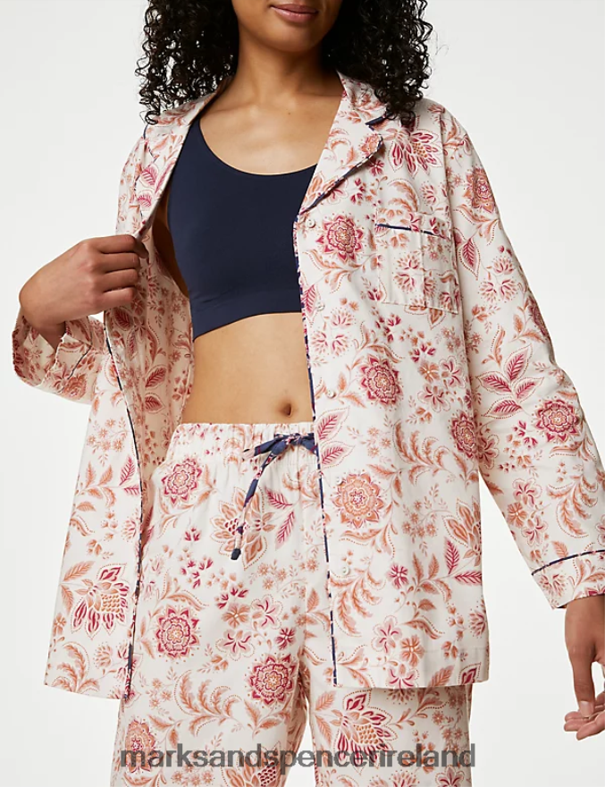 Marks & Spencer Unisex Pure Cotton Floral Pyjama Set Raspberry Lingerie 2VJ8DF3337