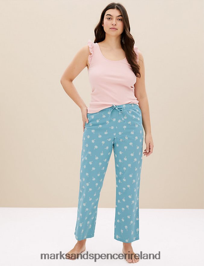 Marks & Spencer Unisex Pure Cotton Palm Print Pyjama Bottoms Peacock Lingerie 2VJ8DF3677