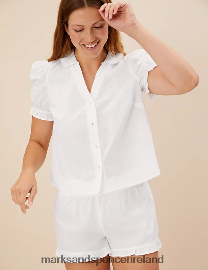 Marks & Spencer Unisex Pure Cotton Pyjama Top White Lingerie 2VJ8DF3572