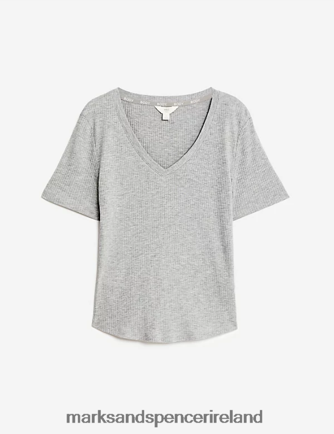 Marks & Spencer Unisex Ribbed Pyjama Top Grey Lingerie 2VJ8DF3464