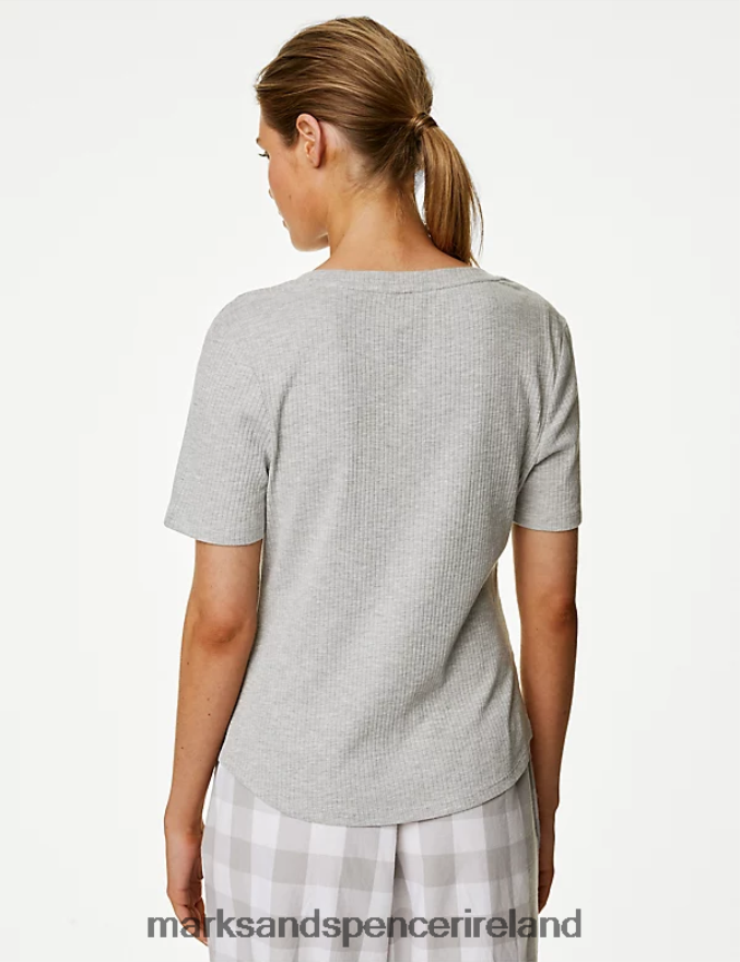 Marks & Spencer Unisex Ribbed Pyjama Top Grey Lingerie 2VJ8DF3464