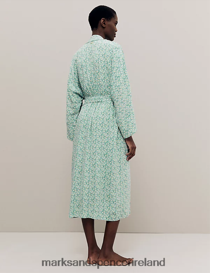 Marks & Spencer Unisex Floral Print Long Kimono Robe Teal Mix Lingerie 2VJ8DF3556