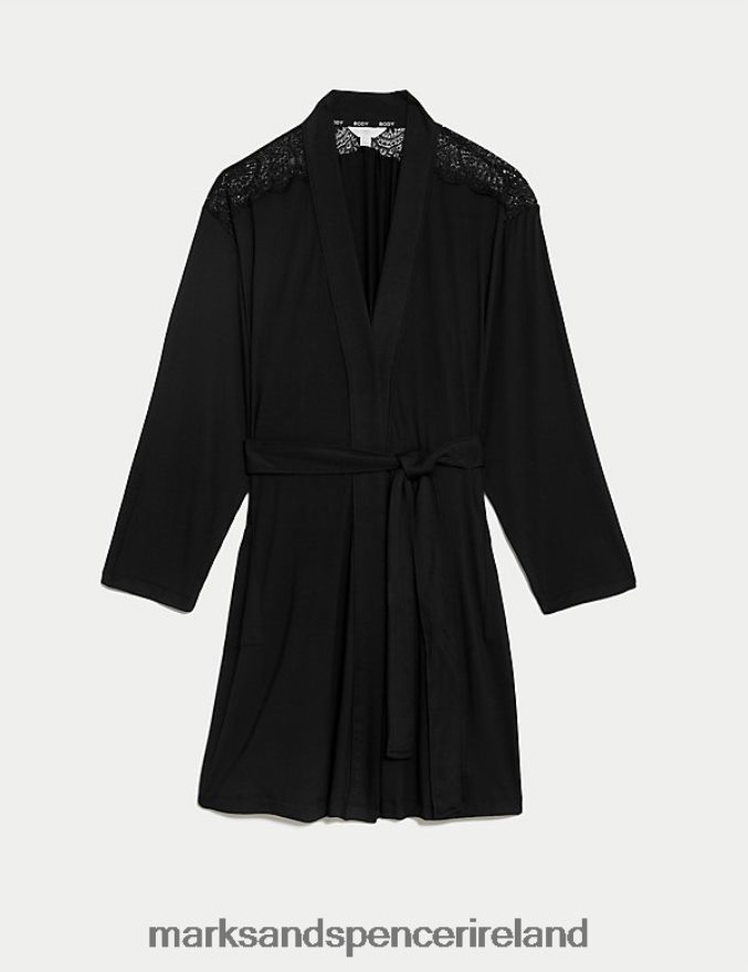 Marks & Spencer Unisex Body Soft Lace Detail Short Dressing Gown Black Lingerie 2VJ8DF3461