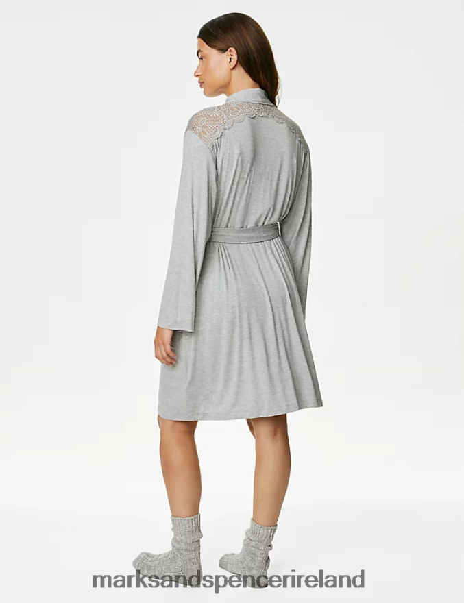 Marks & Spencer Unisex Body Soft Lace Detail Short Dressing Gown Grey Lingerie 2VJ8DF3775