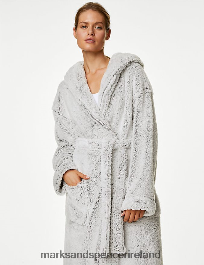 Marks & Spencer Unisex Fleece Hooded Dressing Gown Grey Lingerie 2VJ8DF3584