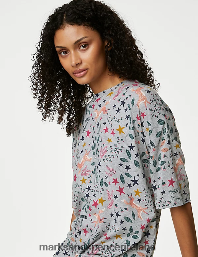 Marks & Spencer Unisex Printed Nightdress Grey Mix Lingerie 2VJ8DF3362
