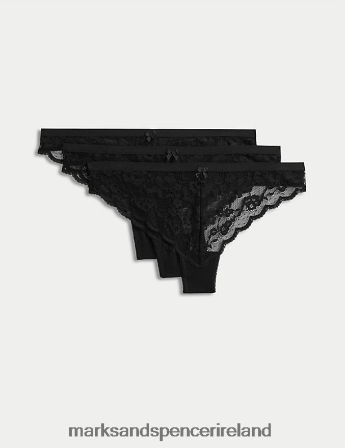 Marks & Spencer Unisex 3pk All Over Lace Thongs Black Lingerie 2VJ8DF4136