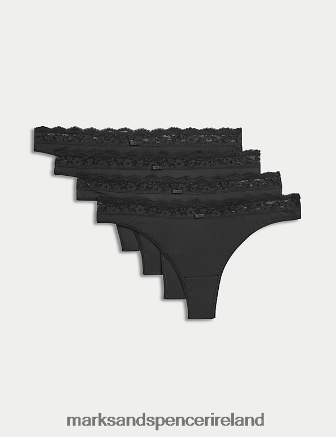 Marks & Spencer Unisex 4pk Thongs Black Lingerie 2VJ8DF3795