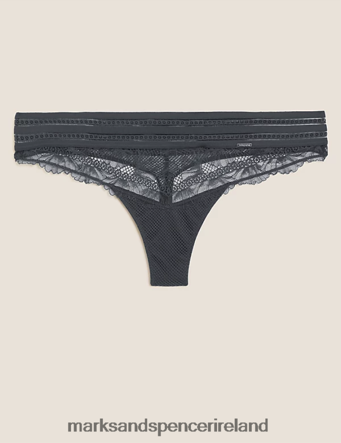 Marks & Spencer Unisex Marseilles Lace Thong Charcoal Lingerie 2VJ8DF4580
