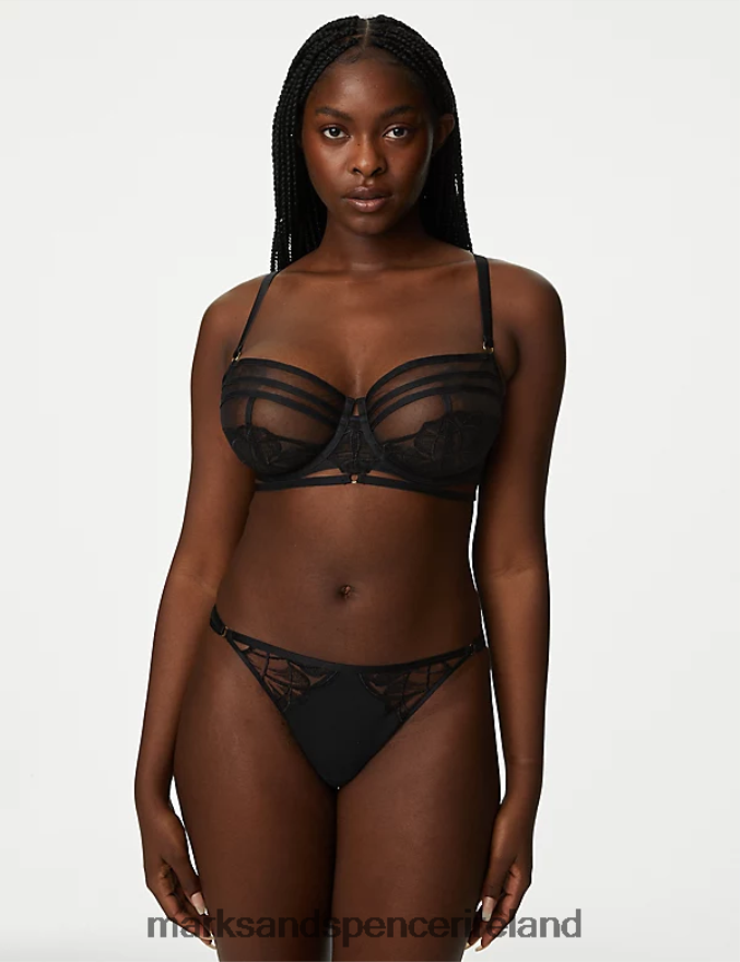 Marks & Spencer Unisex Maya Embroidery Thong Black Lingerie 2VJ8DF4483