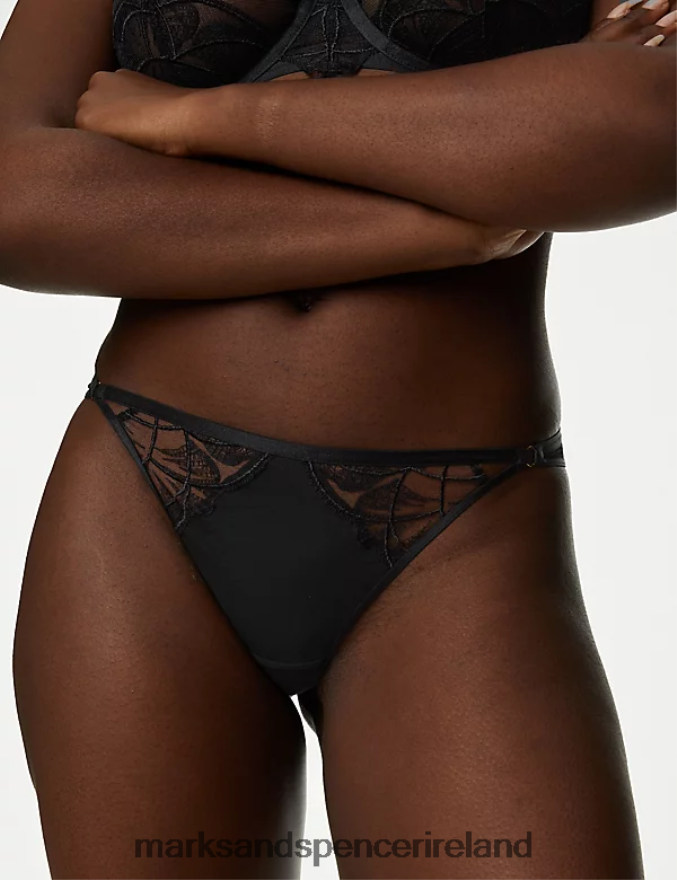Marks & Spencer Unisex Maya Embroidery Thong Black Lingerie 2VJ8DF4483