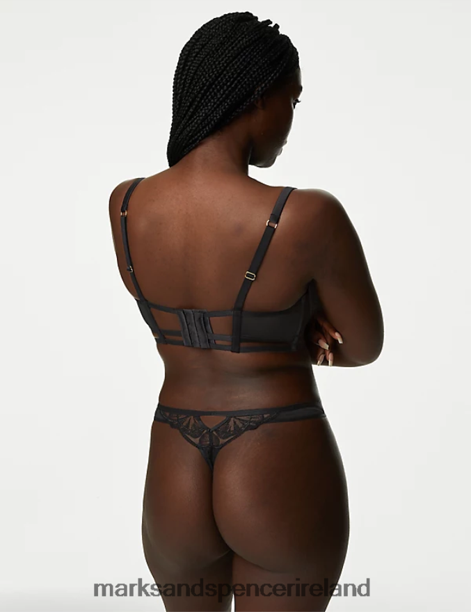 Marks & Spencer Unisex Maya Embroidery Thong Black Lingerie 2VJ8DF4483